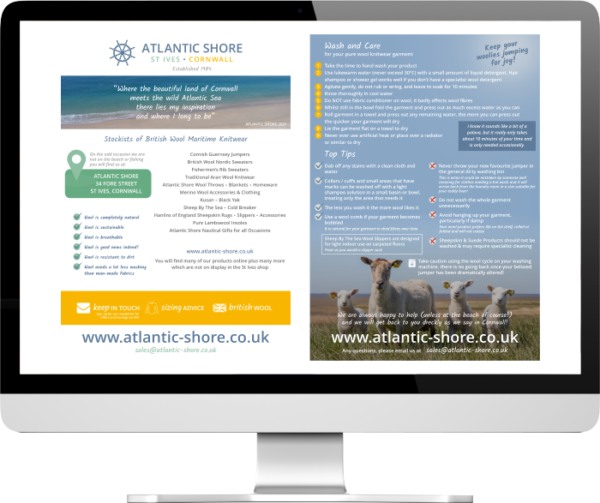 Atlantic Shore wool care leaflet